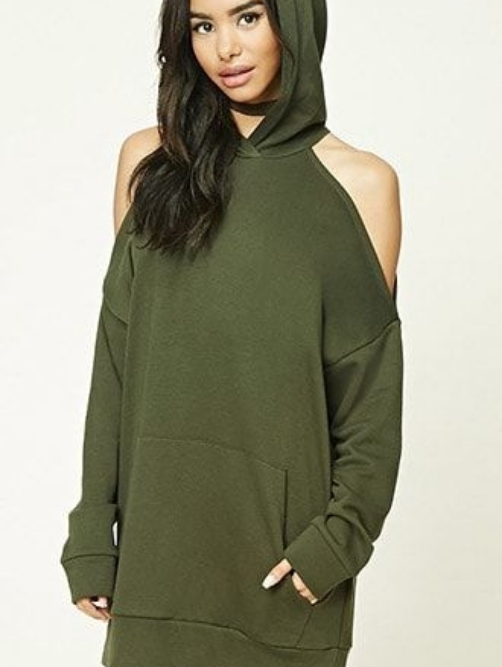 Forever 21 Black Cold-shoulder Pull-over Sweatshirt Hoodie Mini Dress Sz L